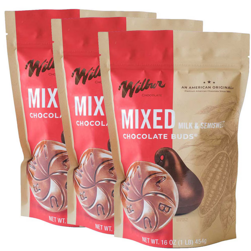 Wilbur Chocolate Wilbur Mixed Milk & Semisweet Chocolate Buds - 1 lb. Bag, 24 ct. Case