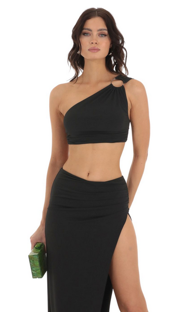 Lucy in the Sky One Shoulder Two Piece Set in Black