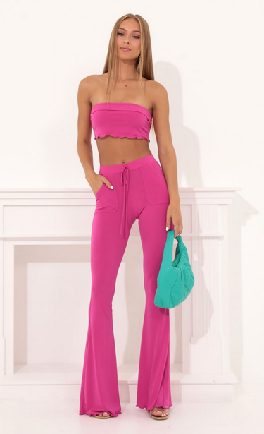 Lucy in the Sky Two Piece Pant Set in Pink