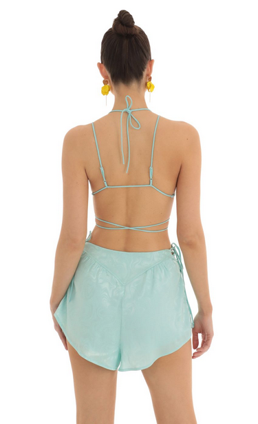 Lucy in the Sky Satin Marble Two Piece Short Set in Blue