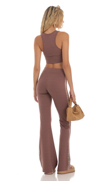 Lucy in the Sky Sequin Two Piece Set in Brown