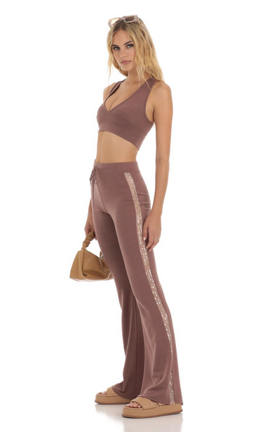Lucy in the Sky Sequin Two Piece Set in Brown