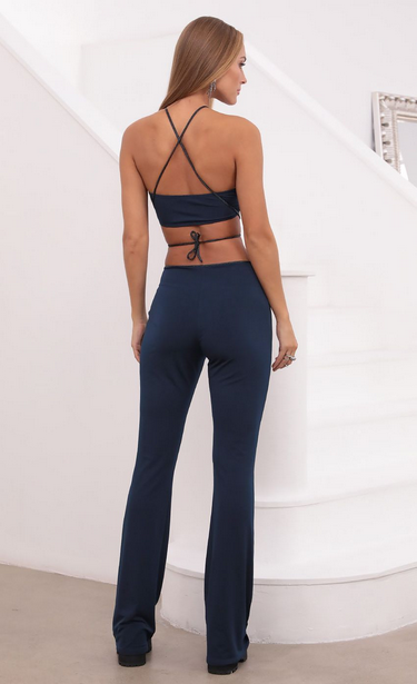 Lucy in the Sky Two Piece Pant Set in Navy