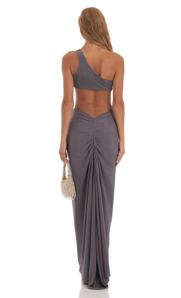 Lucy in the Sky One Shoulder Two Piece Maxi Skirt Set in Mauve