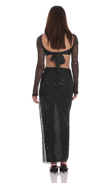 Lucy in the Sky Sequin Beaded Two Piece Set in Black