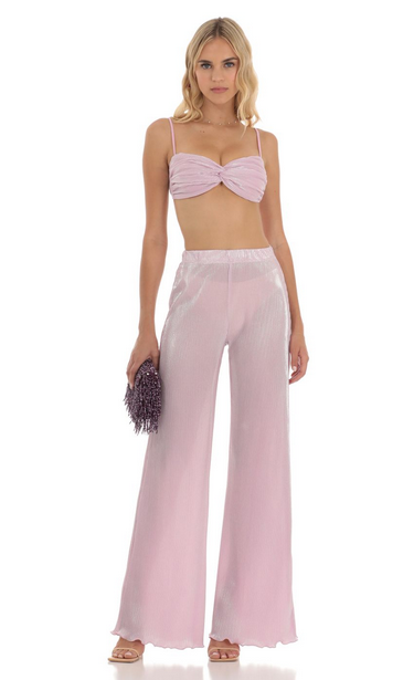 Lucy in the Sky Pleated Shimmer Two Piece Set in Pink