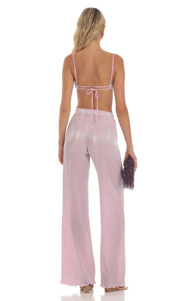 Lucy in the Sky Pleated Shimmer Two Piece Set in Pink