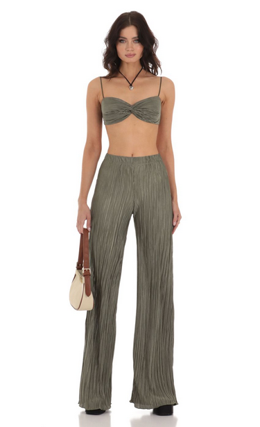 Lucy in the Sky Pleated Two Piece Set in Green