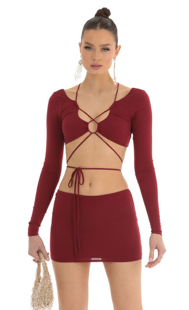 Lucy in the Sky Cutout Two Piece Skirt Set in Red