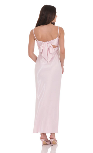Lucy in the Sky Satin Back Tie Maxi Dress in Pink