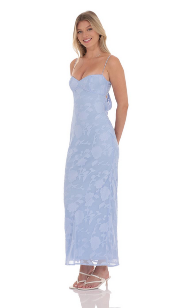 Lucy in the Sky Floral Back Tie Maxi Dress in Light Blue