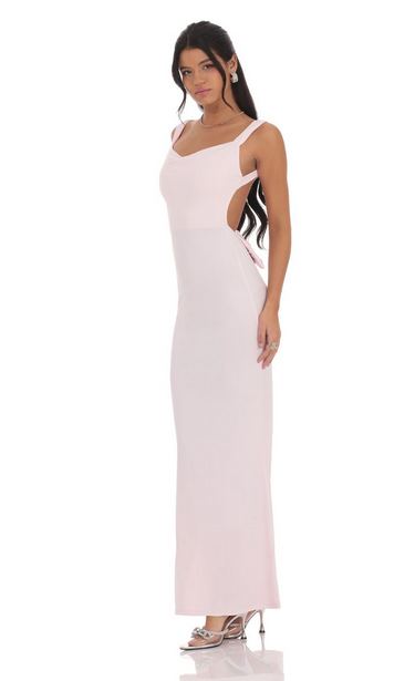 Lucy in the Sky Open Back Bow Maxi Dress in Pink