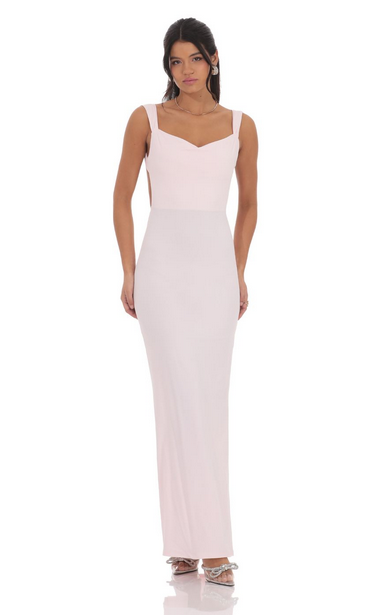 Lucy in the Sky Open Back Bow Maxi Dress in Pink