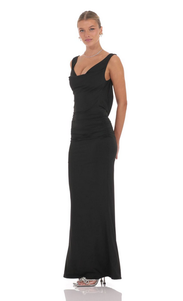 Lucy in the Sky Pearl Open Back Maxi Dress in Black