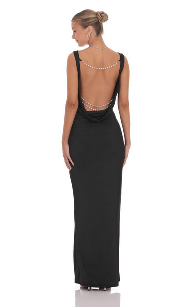 Lucy in the Sky Pearl Open Back Maxi Dress in Black