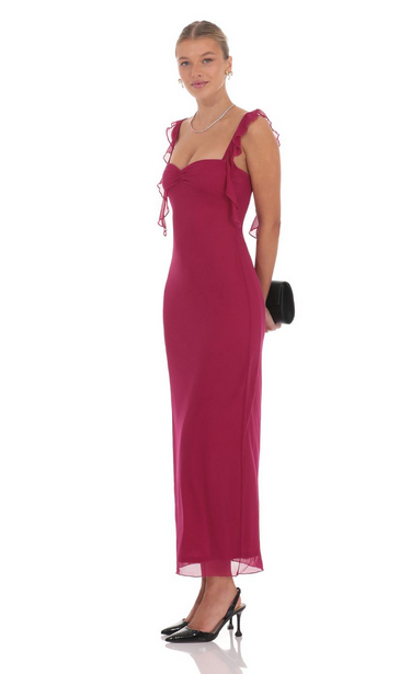 Lucy in the Sky Tassel Strap Maxi Dress in Magenta