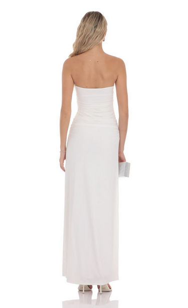 Lucy in the Sky Embellished Strapless Maxi Dress in White
