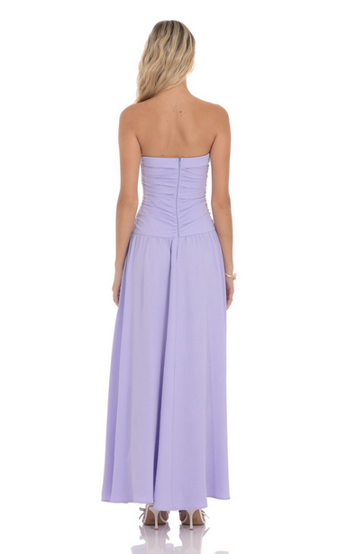 Lucy in the Sky Strapless Drop Waist Maxi Dress in Lavender