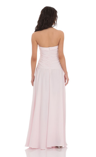 Lucy in the Sky Strapless Drop Waist Maxi Dress in Pastel Pink