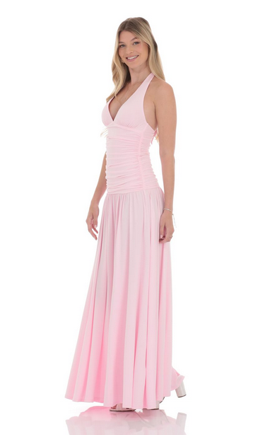 Lucy in the Sky Halter Drop Waist Maxi Dress in Pink