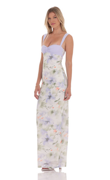 Lucy in the Sky Mesh Two Toned Maxi Dress in Lavender