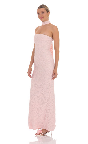 Lucy in the Sky Scarf Mesh Knit Maxi Dress in Pink