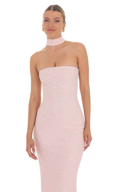 Lucy in the Sky Scarf Mesh Knit Maxi Dress in Pink