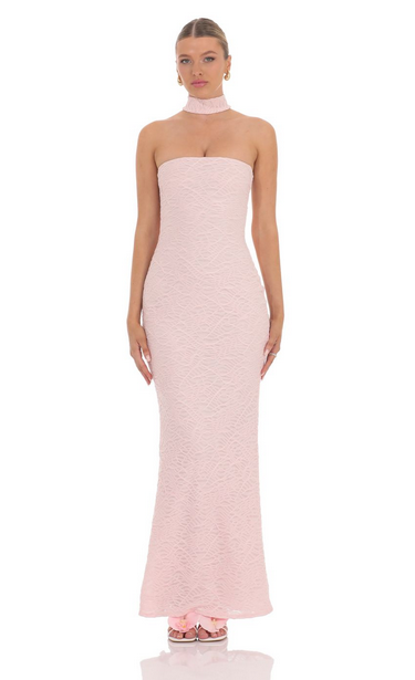 Lucy in the Sky Scarf Mesh Knit Maxi Dress in Pink