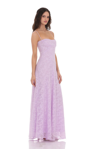 Lucy in the Sky Burnout Lace-Up Maxi Dress in Lavender