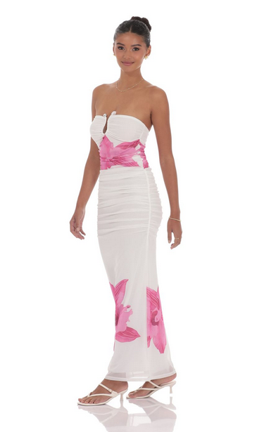 Lucy in the Sky Embellished Floral Bodycon Maxi Dress in White