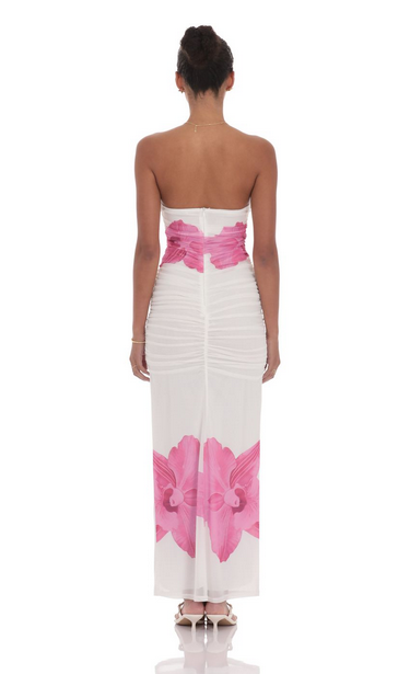 Lucy in the Sky Embellished Floral Bodycon Maxi Dress in White