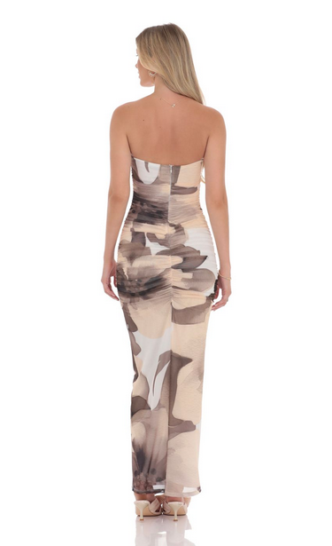 Lucy in the Sky Embellished Floral Bodycon Maxi Dress in Brown