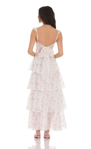 Lucy in the Sky Floral Ruffle Maxi Dress in White