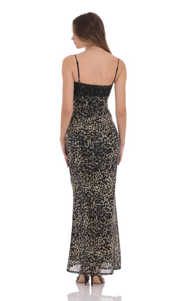 Lucy in the Sky Lace Bust Maxi Dress in Cheetah Print