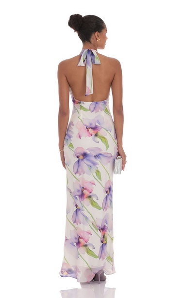 Lucy in the Sky Floral Mock Neck Maxi Dress in White