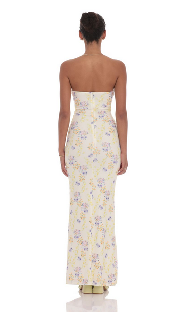 Lucy in the Sky Floral Ribbed Cutout Twist Maxi Dress in Yellow