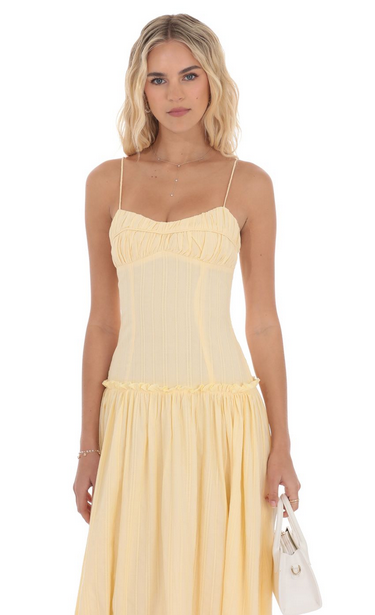 Lucy in the Sky Embroidered Striped Maxi Dress in Yellow