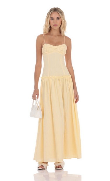 Lucy in the Sky Embroidered Striped Maxi Dress in Yellow