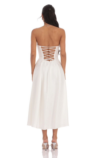 Lucy in the Sky Sheen Empire Waist Midi Dress in Ivory