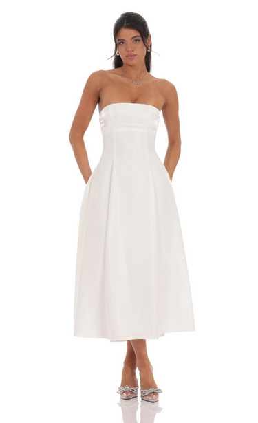 Lucy in the Sky Sheen Empire Waist Midi Dress in Ivory