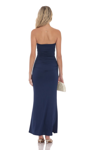 Lucy in the Sky Seashell Ruched Bodycon Maxi Dress in Navy
