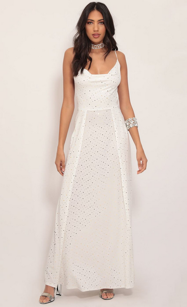 Lucy in the Sky Twinkling Maxi Dress in Ivory Gold