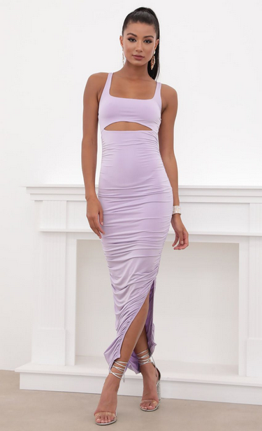 Lucy in the Sky Ruched Cutout Maxi in Lilac