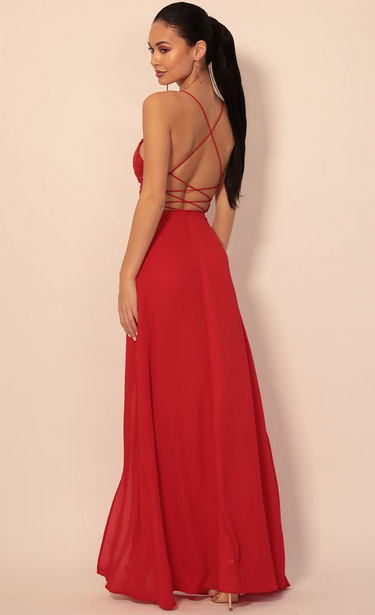 Lucy in the Sky Lace Maxi Dress in Red