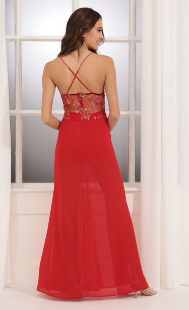 Lucy in the Sky Lace Maxi Dress in Red and Gold