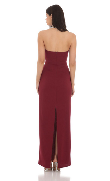 Lucy in the Sky Bow Cutout Strapless Maxi Dress in Maroon