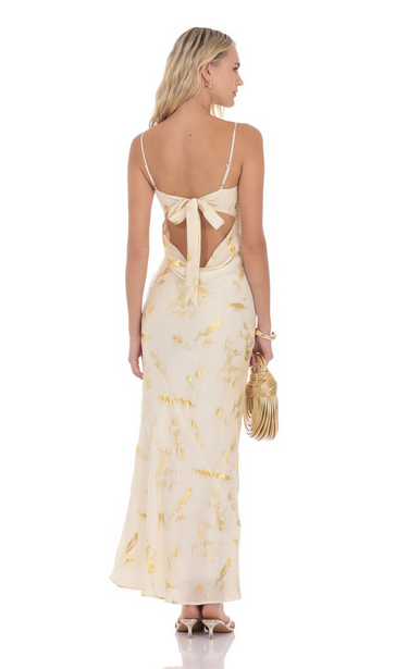 Lucy in the Sky Butterfly Foiled Open Back Maxi Dress in Cream