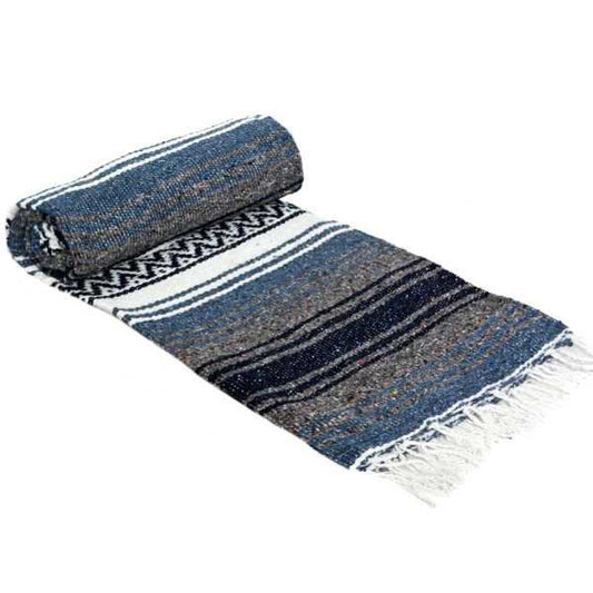 Mexican Blankets Slate Blue, Charcoal, and White La Montana Mexican Blanket