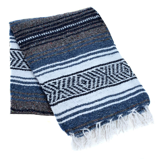 Mexican Blankets Slate Blue, Charcoal, and White La Montana Mexican Blanket