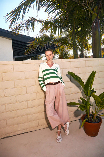 BAILEY/44 Women's Stateside Cotton Cashmere Embroidered Johnny Collar Sweater in Pine